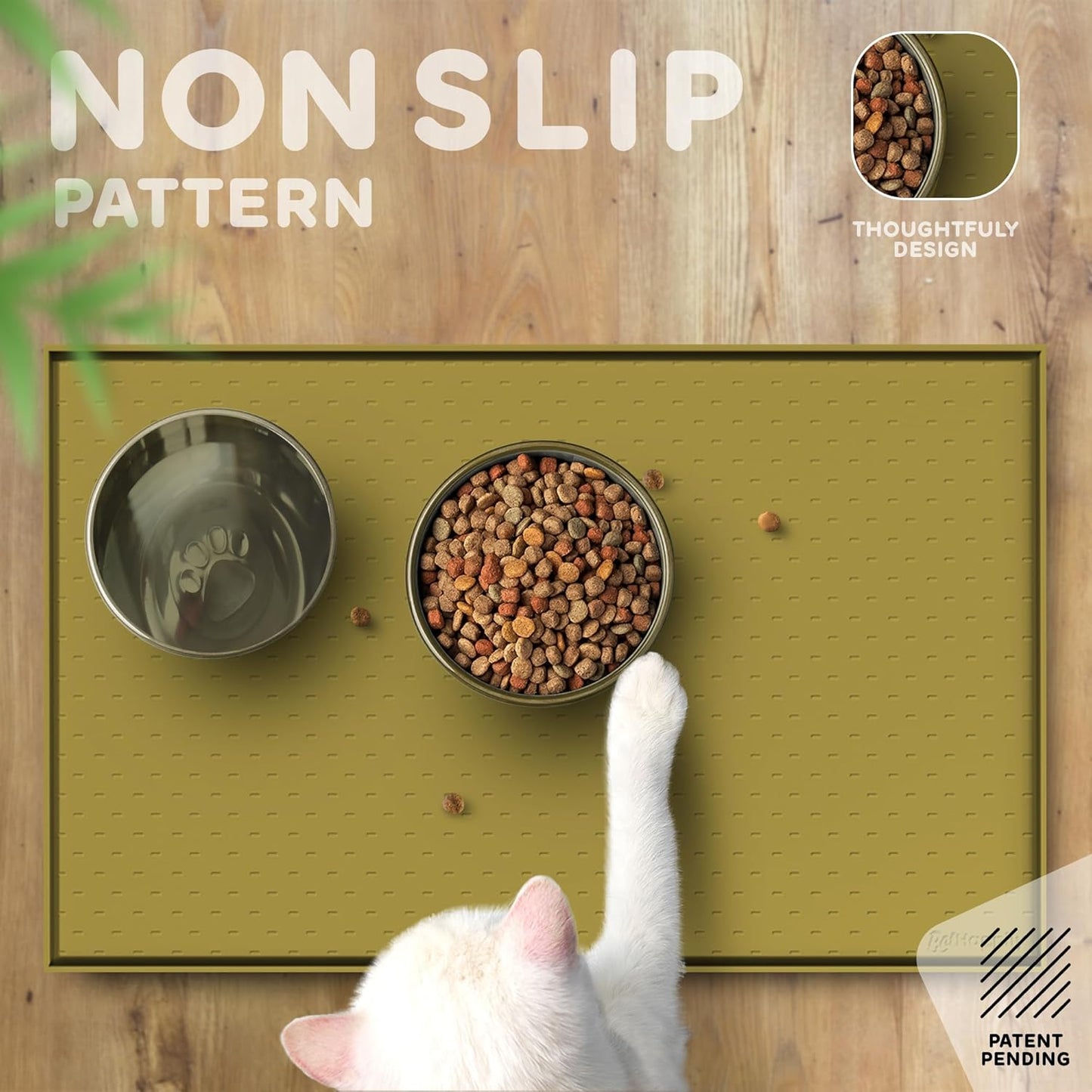 Dog Food Mat - Raised Edges Dogs Mat for Food and Water Prevent Spill, Waterproof Cat Food Mats Protect Floors, Easy Clean Dog Bowl Mats for Food and Water, Silicone Pet Feeding Placemats