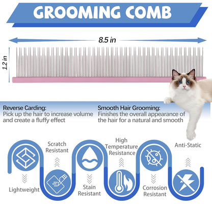 8.5 Inch Dual Tooth Pet Comb for Mats and Tangles,Poratable Grooming Dematting Comb for Indoor Long-haired Cats and Dogs,Pet Family Supplies,Removing Tangles,Knots,Undercoat and Excess Hair