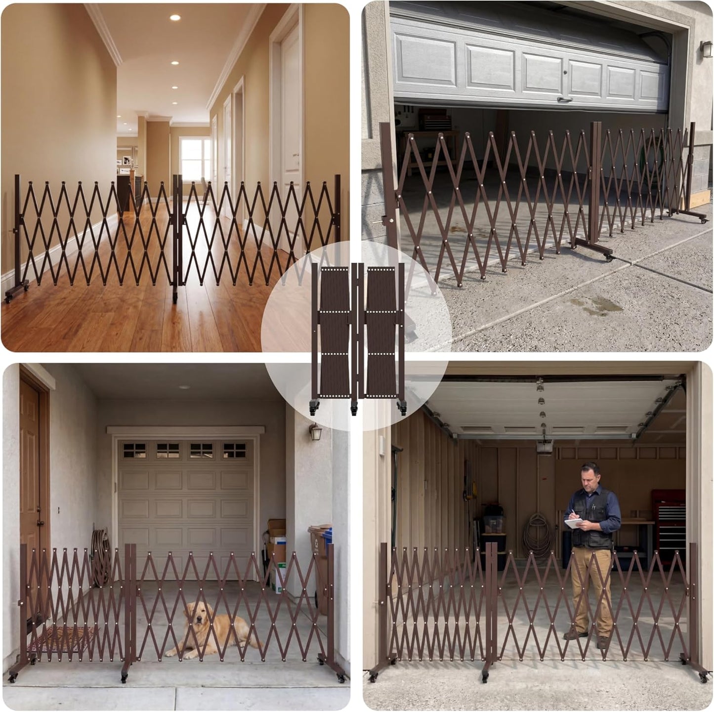 213” Wide Expandable Retractable Driveway Gate for Outdoor, Metal Fence Barrier with Lockable Foot Casters, 0-180° Rotatable Two-Segment Yard Garden Gate for Dog Security (213W×39.76H, Grey)
