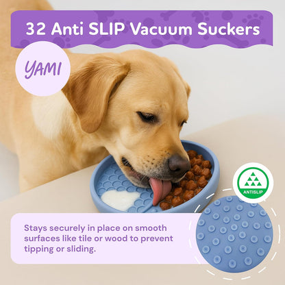 YAMI Dog Lick Bowl, Lick Mat for Dogs, Wet Food Cat Slow Feeder, Freeze Bowl, Enrichment & Puzzle Toy for Anxiety Relief, Food-Grade Silicone, Suction Cups, Dishwasher Fit, for All Breed (Light Gray)