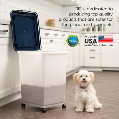 IRIS USA Airtight Dog Food Storage Container, Up to 30 lbs, Attachable Wheels, for Dog Cat Bird and other Pet Food Storage Bin, Keep Fresh, Easy Mobility, BPA Free, Black