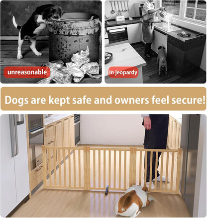 Wooden Freestanding Dog Gates,23" H Foldable Wood Pet Gate Indoor, No-Painted Puppy Gate for Doorways, Stairs, 23" Height-2 Panels