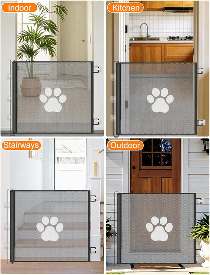 Retractable Mesh Pet Gate, Extra Tall 31'' Adjustable Width Up to 51/43 Inches for Doorways Stairs Hallways, Indoor Outdoor Dog Safety Barrier Net Panel (51'' Width)