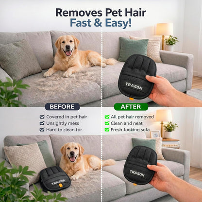 Trazon Pet Hair Removal Gloves 2 Pack – Electrostatic Pet Hair Removal Mitt for Cats & Dogs – Magic Brush Pet Hair Remover & Reusable Lint Brush Alternative for Couch, Furniture, Clothes & Car Seats