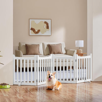 Yaheetech 36" H Extra Tall Freestanding Pet Gate 4-Panel Wooden Dog Fence with 2 Support Feet Folding Dog Gate for Indoor, Stairs, Doorways, Halls, Kitchen Wooden Pet Barrier White, 79.5" L x 36" H