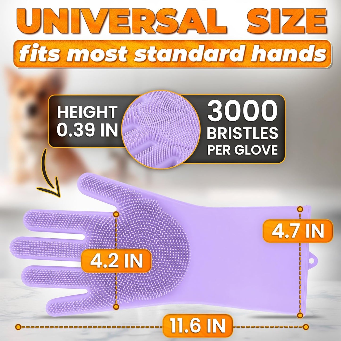Cat and Dog Shampoo Gloves with 3000 Soft Bristles – 2-in-1 Dog Bath Gloves 11.6", Durable Silicone, Saves Shampoo | Massage, Grooming & Clean Wet or Dry – Made for Every Breed and Coat Style (Blue)