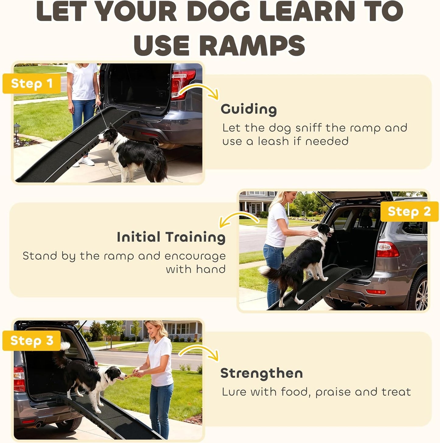 PawHut Folding Dog Ramp for Car, Truck, SUV, 61 Inches Portable Pet Ramp with Grass Surface, Non Slip with Raised Side Rails
