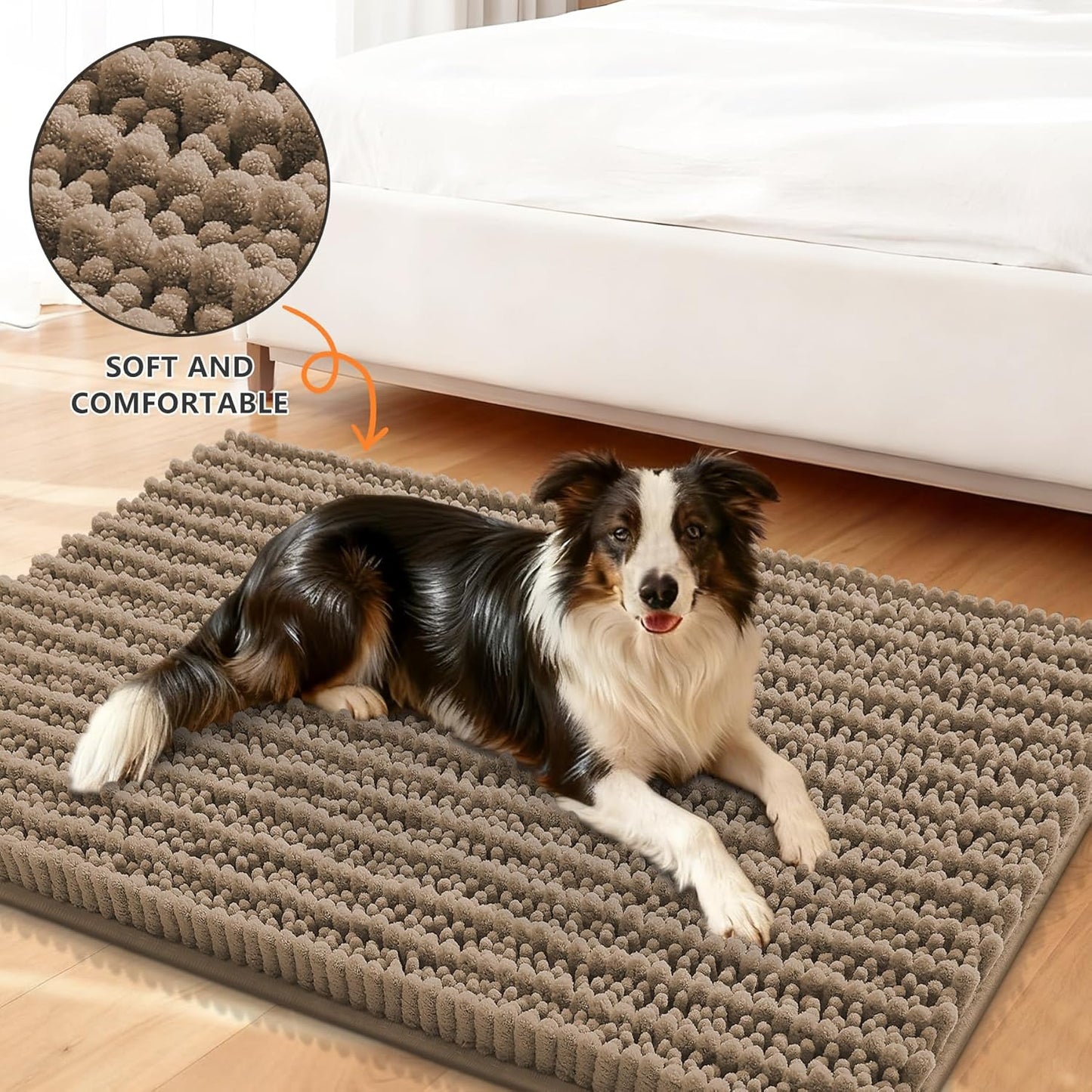 Smiry Dog Door Mat for Muddy Paws 30x20, Extra Soft Absorbent Chenille Doormat, Trap Moisture and Dirt, Non-Slip Machine Washable Front Door Mat for Indoor Entrance Inside Floor, Grey