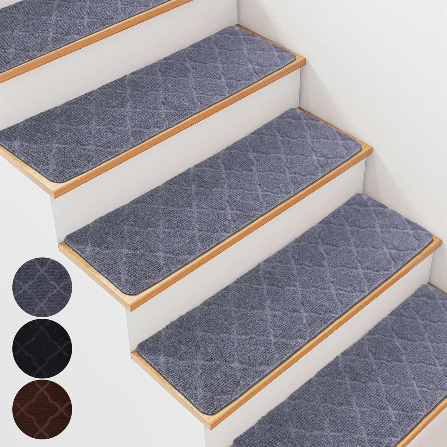 Extra Wide Non Slip Stair Treads for Wooden Steps – 15 Pack 9" x36'' Extra Wide Carpet Runners with Reusable Adhesive, Step Pads for Dogs, Kids, Seniors, Machine Washable – Geige