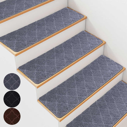 Extra Wide Non Slip Stair Treads for Wooden Steps – 15 Pack 9" x36'' Extra Wide Carpet Runners with Reusable Adhesive, Step Pads for Dogs, Kids, Seniors, Machine Washable – Geige