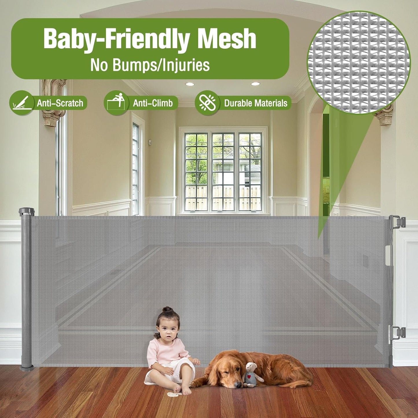 Extra Wide Baby Gate for Large Openings Retractable Baby Gates Indoor Outdoor Extra Long Dog Gate for Doorway Stair Gates for Kids or Pets Extra Large Dog Gate for Stairs