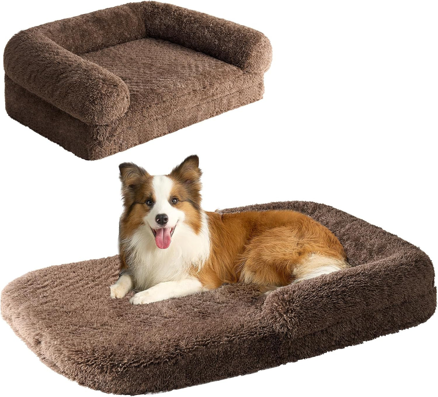 EHEYCIGA Foldable XXL Dog Bed for Large Sized Dog, 54"x38"x7.5" Faux Fur Fluffy Pet Couch Bed, Orthopedic Calming Memory Foam Big Pet Bed, Washable Pet Sofa Bed with Non-Slip Bottom, Dark Grey