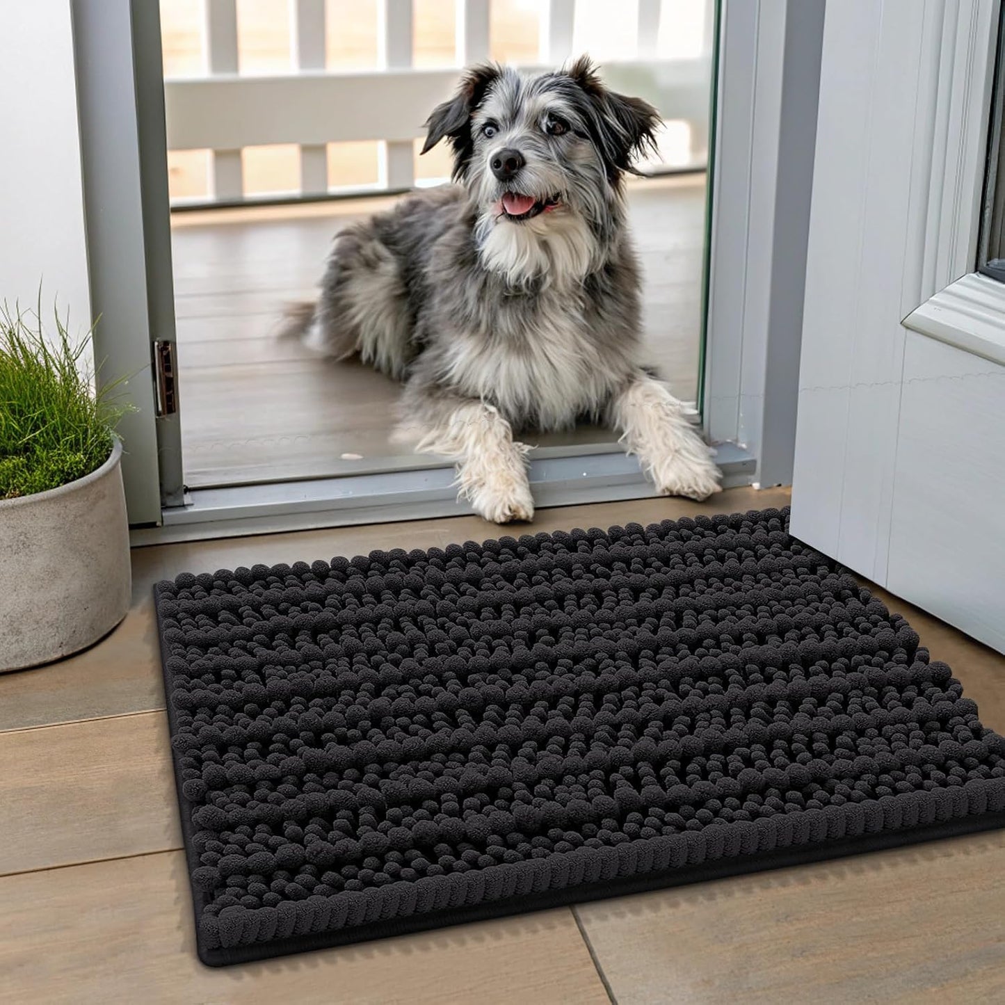 Smiry Dog Door Mat for Muddy Paws 30x20, Extra Soft Absorbent Chenille Doormat, Trap Moisture and Dirt, Non-Slip Machine Washable Front Door Mat for Indoor Entrance Inside Floor, Grey