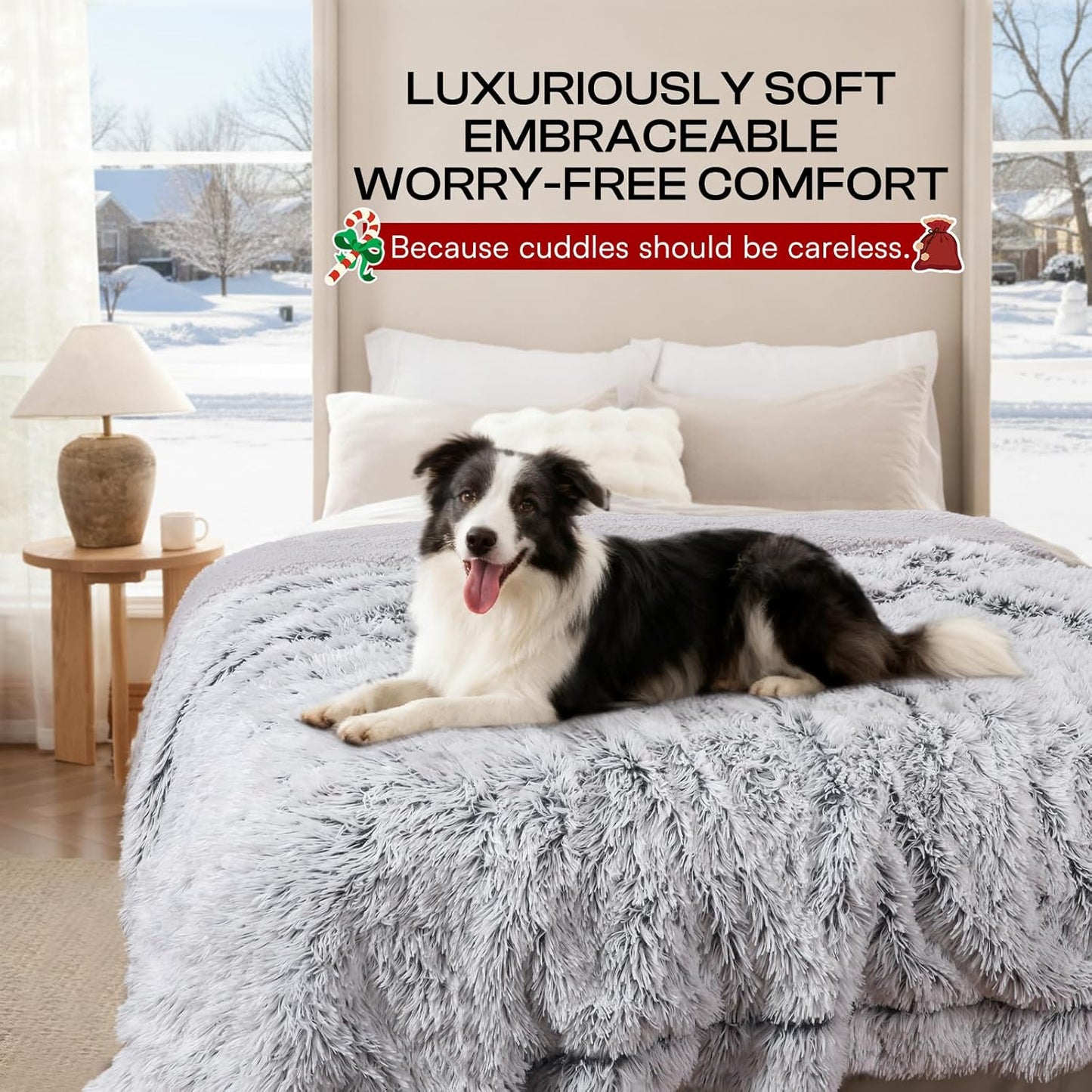 Luciphia Large Waterproof Dog Blanket for Pet Washable Liquid Proof Bed Intimacy Protection Shaggy Plush Calming Long Faux Fur Couch Cover Calming Cat Throw Blankets, Mist Grey, 50" x 60"
