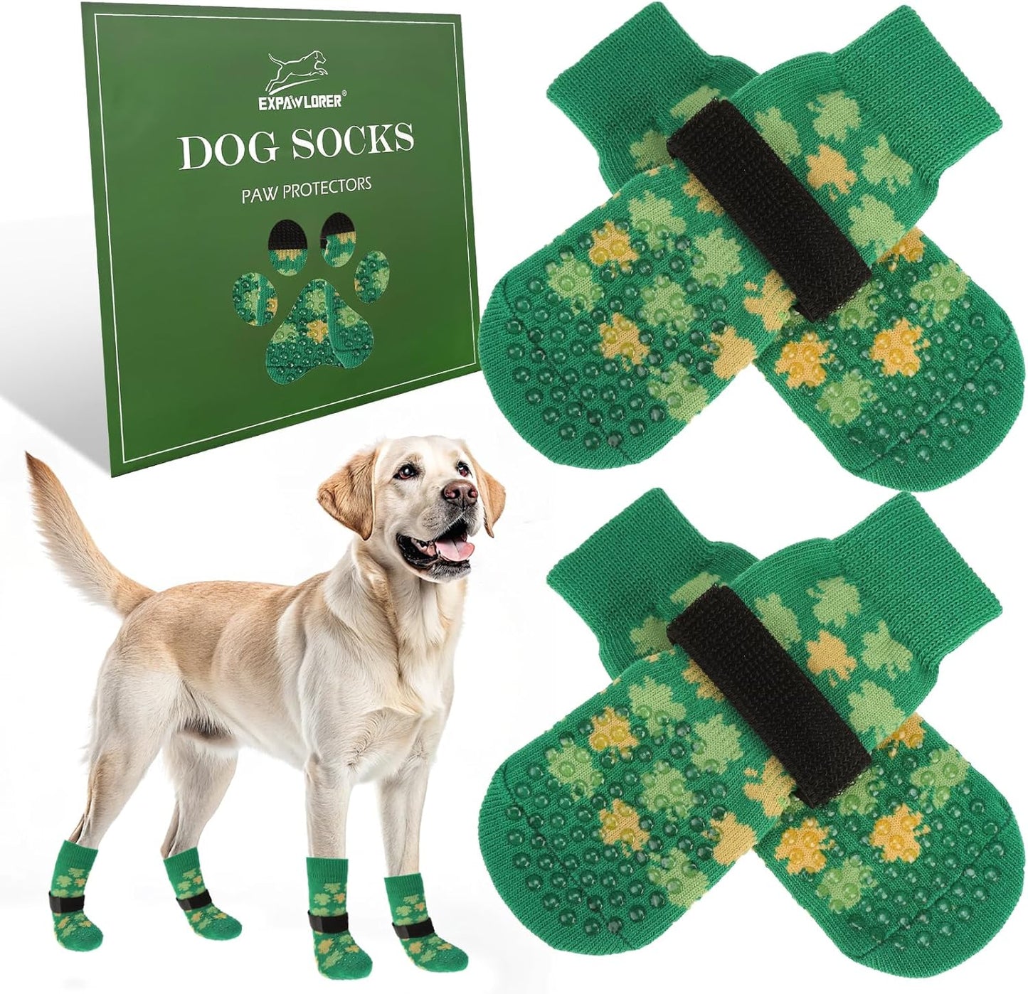EXPAWLORER Anti Slip Dog Socks to Prevent Licking Paws, Dog Shoes for Hot Pavement, Dog Booties for Small Medium Large Senior Dogs, Traction Control Boots & Paw Protectors for Hardwood Floors