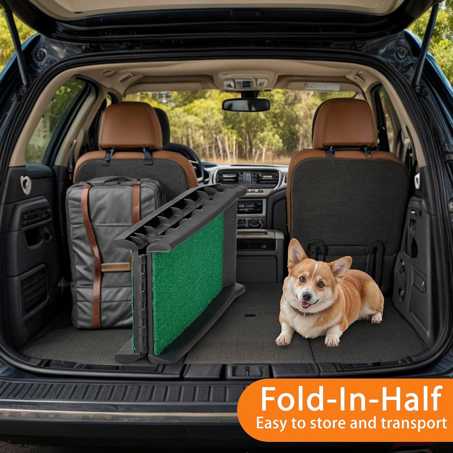 LEMY 61 Inch Folding Dog Ramp for Cars, Non-Slip Dog Pet Stairs, Step Ladder with Raised Siderails, Portable Pet Ramp for Large Dogs, Trucks, RVs
