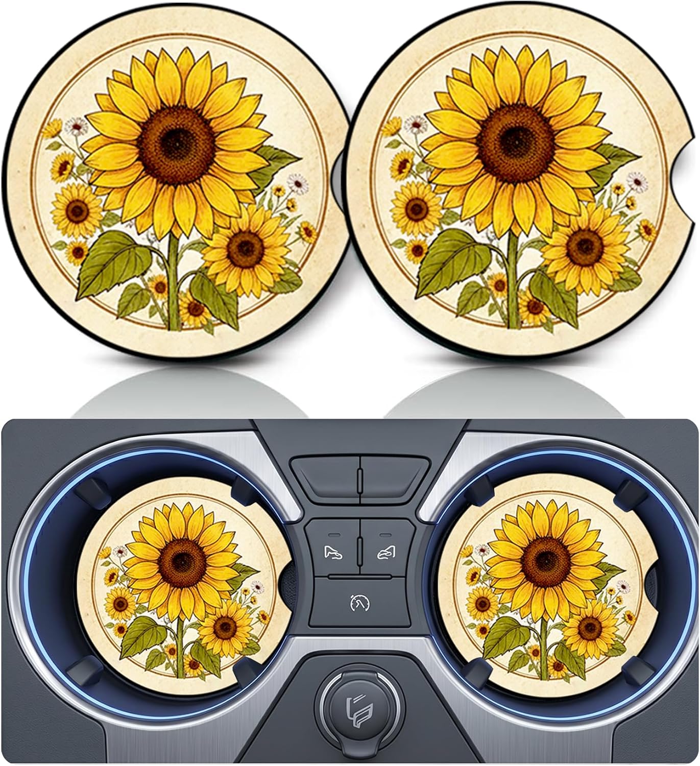 2PCS Dog Paw Print Car Cup Holder Coasters, Cars Coasters for Cup Holders, Anti Slip Rubber Mat with Finger Slot, Dogs Car Accessories Interior Decor, Dog Lover Gifts for Women, Men