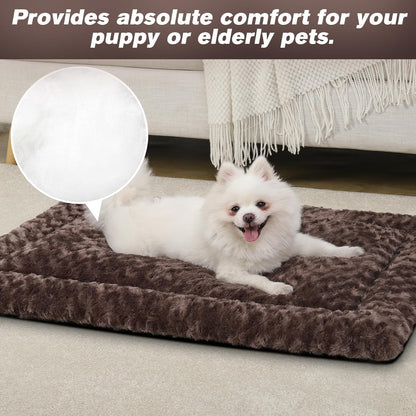 Washable Dog Bed Mat Ultra Soft Dog Crate Pad Comfy Fluffy Pet Kennel Beds Sleeping Mattress for Large Jumbo Medium Small Dogs, 36 x 23 Inch, Gray