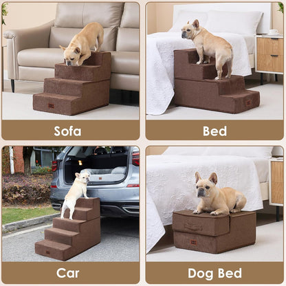 EHEYCIGA Dog Stairs for High Bed 22.5" H, 5-Step Dog Steps for Bed, Pet Steps for Small Dogs and Cats, Non-Slip Balanced Pet Ramp Indoor, Grey