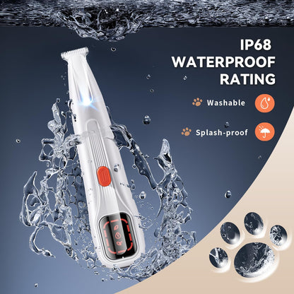 2026 New Pet Precision Trimmer, Dog Paw Trimmer with LED Light, Low Noise, IP68 Waterproof, Dual-Speed Motor, Suit for Trimming Paw, Ear, Face, Butt, Eyebrows, USB Rechageble