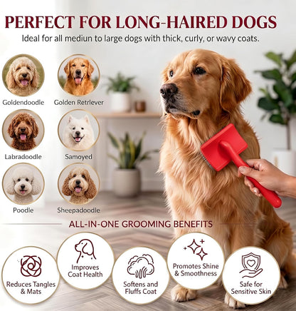 Slicker Brush for Dogs, Large Dog Grooming Brush for Doodles Goldendoodles Poodles Labradoodle Bernedoodles, Long Combs to Wavy & Curly Hair - Wooden Handle 3 Pcs - Nature