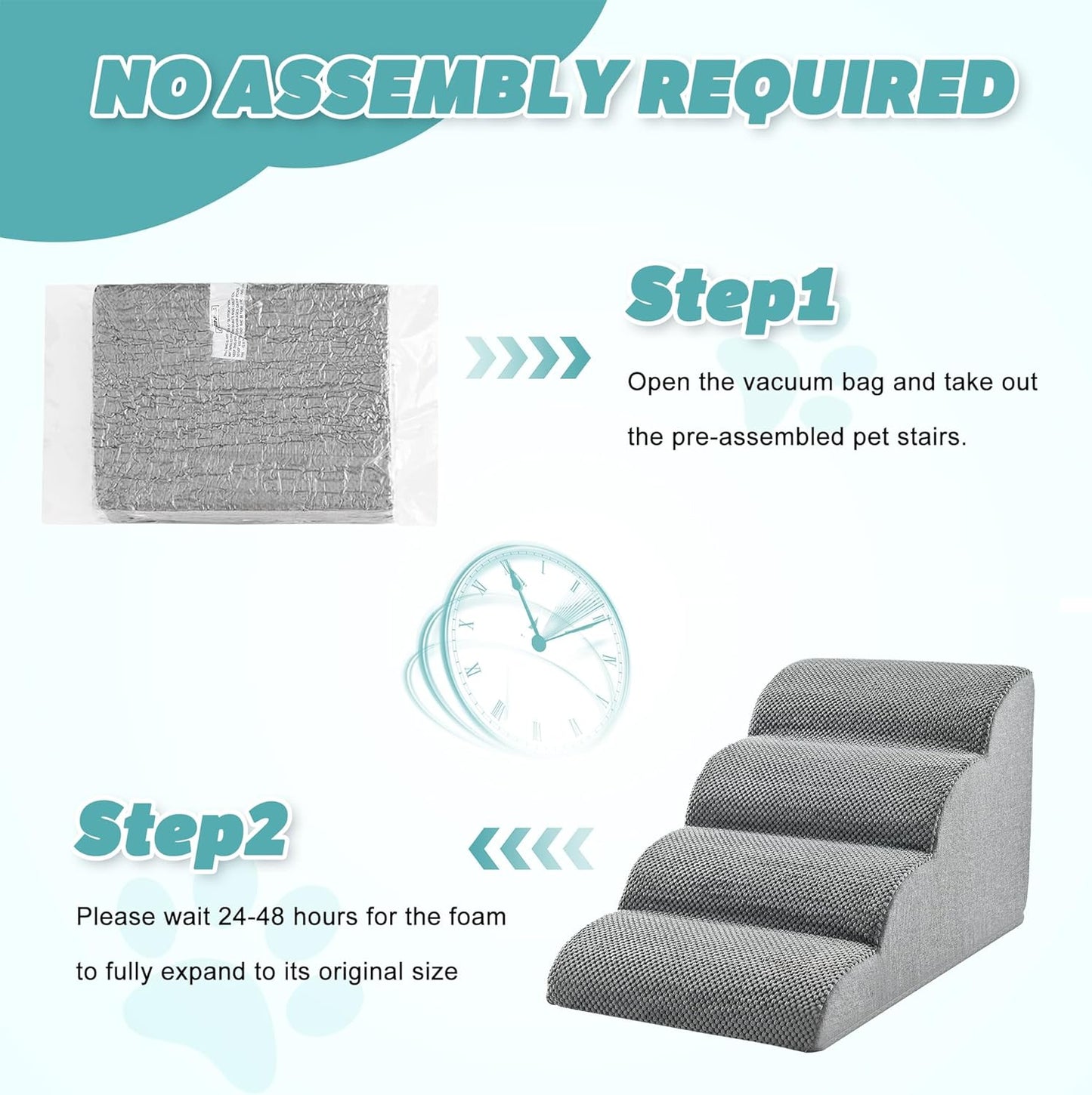 IFNOW Dog Stairs for Small Dogs 15.7''H, 4-Step Sturdy Dog Steps for Bed, Couch, Sofa, Waterproof Pet Stairs for Older Cats, Puppy, Removable Washable Cover, Non-Slip Curved Pet Ramp Indoor, Grey