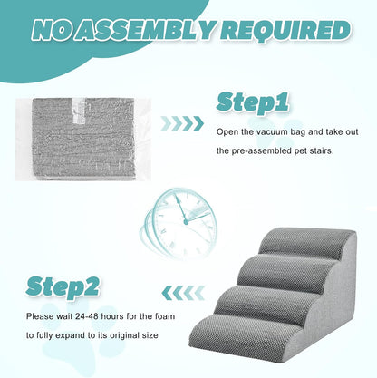 IFNOW Dog Stairs for Small Dogs 15.7''H, 4-Step Sturdy Dog Steps for Bed, Couch, Sofa, Waterproof Pet Stairs for Older Cats, Puppy, Removable Washable Cover, Non-Slip Curved Pet Ramp Indoor, Grey
