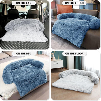 Calming Dog Bed Fluffy Plush Dog Mat for Furniture Protector with Removable Washable Cover for Large Medium Small Dogs and Cats (Large, Light Grey)