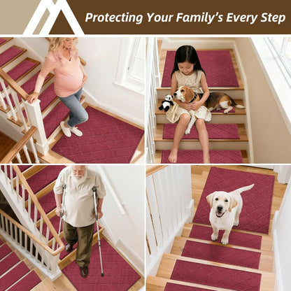 COSY HOMEER Edging Stair Treads Non-Slip Carpet Mat 28inX9in Indoor Stair Runners for Wooden Steps, Edging Stair Rugs for Kids and Dogs, 100% Polyester TPE Backing (7pc, Beige)