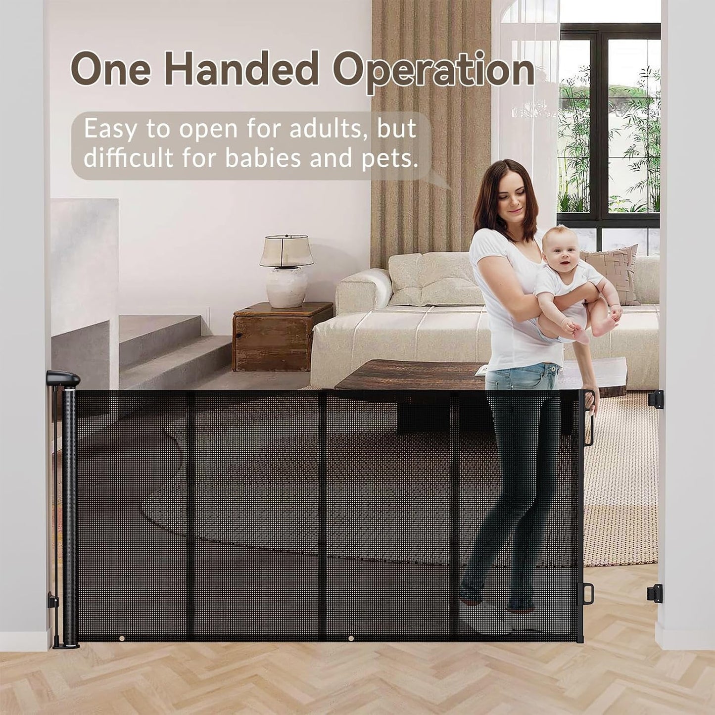 Uamector 138-Inch Extra Wide Retractable Baby Gate & Dog Gate, Reinforced Mesh Safety Gate Adjustable for Large Openings - Stairs, Doorways, Hallways - Indoor/Outdoor Use