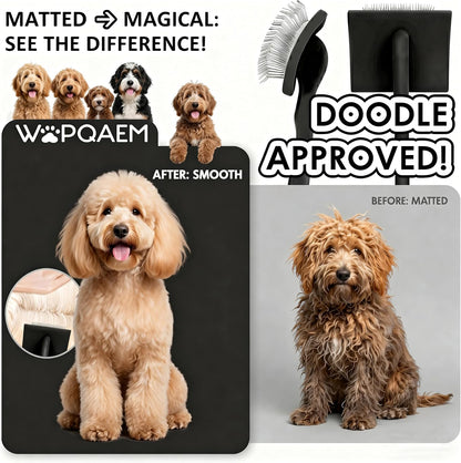 Slicker Brush for Doodles and Poodles - 2-Piece Solid Wood Dog Grooming Set with Extra Long Pin Dematting Tool and Metal Comb for Curly, Matted & Thick Hair, Purple