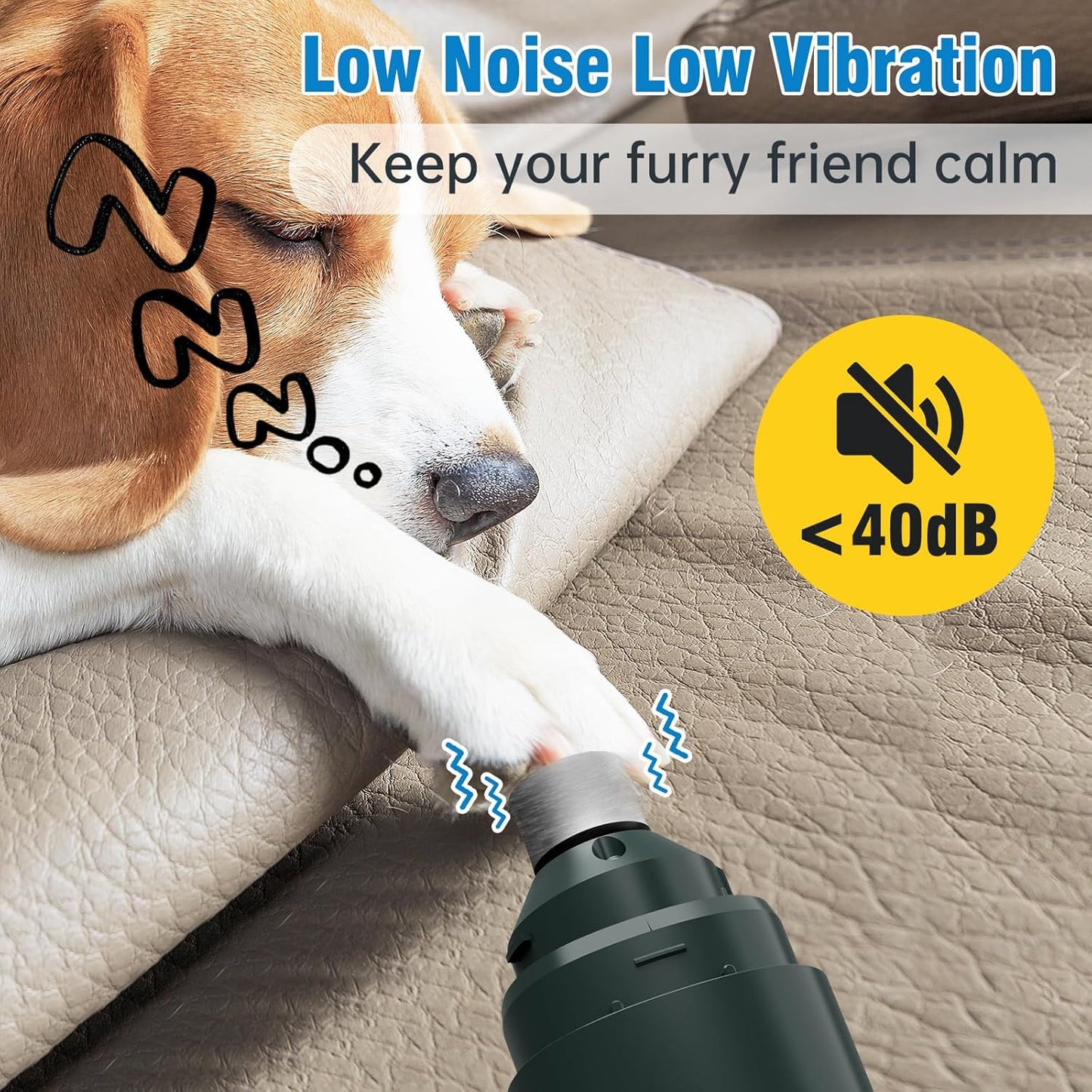 Dog Nail Grinder, 7-Speed Pet Nail Trimmer with LED Light & Sponge Dust Collector, Quiet and Low-Vibration, Painless Paws Grooming for Large Medium Small Dogs, Include Storage Bag