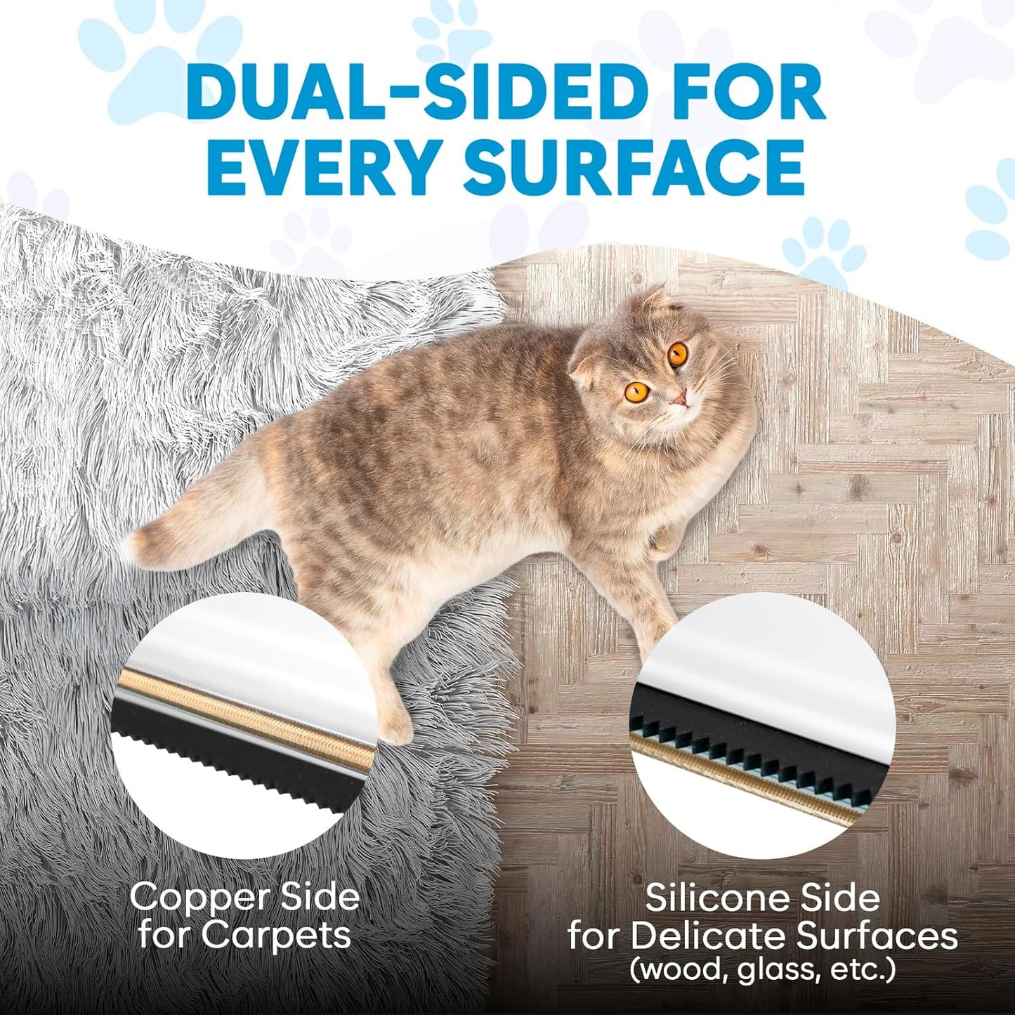 Carpet Rake for Pet Hair Removal – Carpet Scraper & Pet Fur Rake – Dog & Cat - Animal Fur Broom for Rugs & Furniture with Adjustable Lengths - Blue