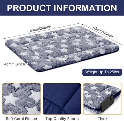 VitalCozy 4 Pcs Dog Crate Pads, Ultra Soft Warm Washable Anti-Slip Kennel Bed Mat for Pets, Reversible, Replaceable, Cage Liner for Small Medium Large Dogs and Cats (18 x 24 x 1.6 Inch,Star,Gray)