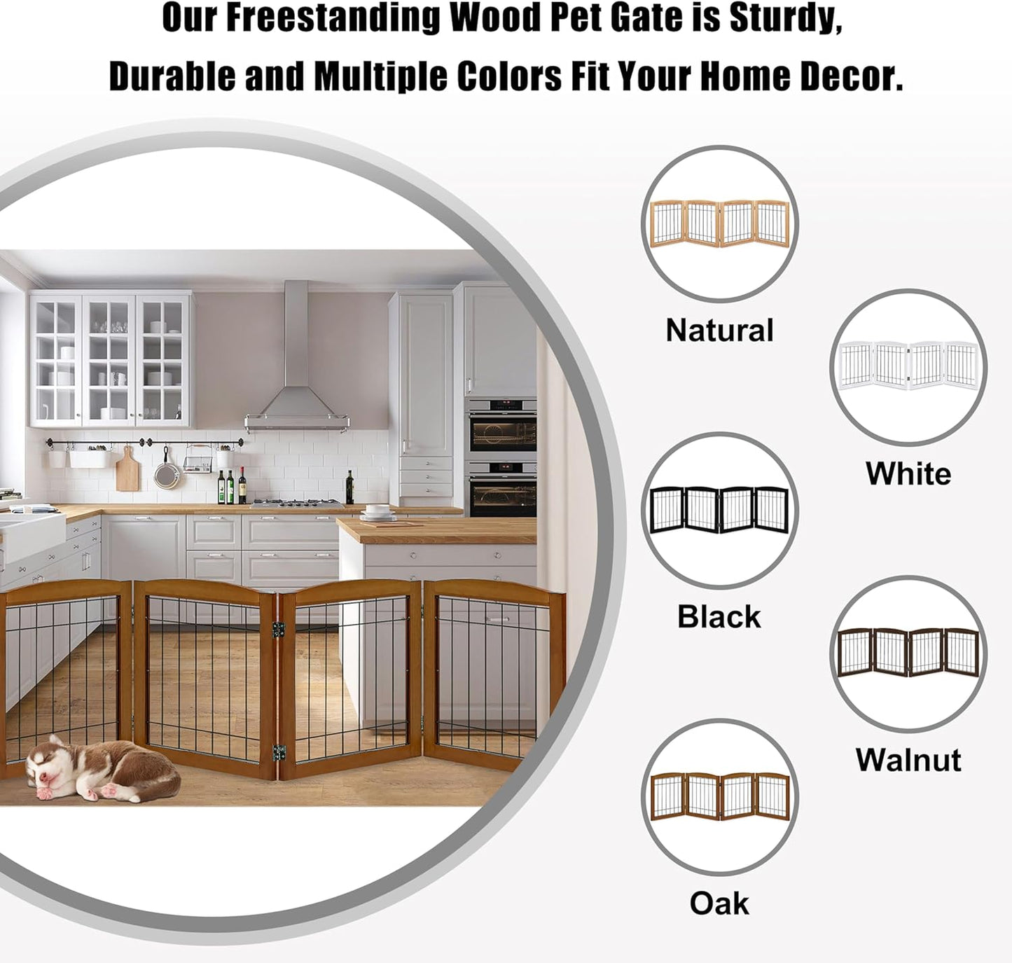 LZRS 2-Panel Freestanding Foldable Wood Dog Gate – Solid Wood & Steel Wire, Chew-Resistant Pet Barrier for Indoor Use, Ideal for Small to Medium Dogs, White