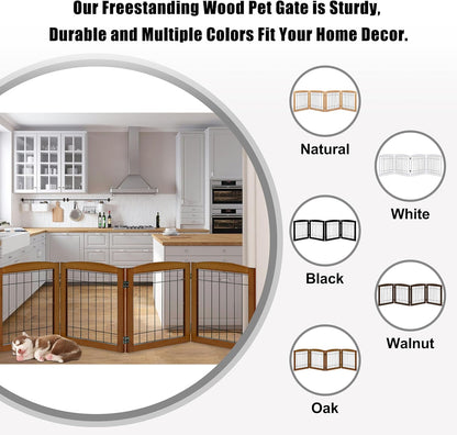 LZRS 2-Panel Freestanding Foldable Wood Dog Gate – Solid Wood & Steel Wire, Chew-Resistant Pet Barrier for Indoor Use, Ideal for Small to Medium Dogs, White