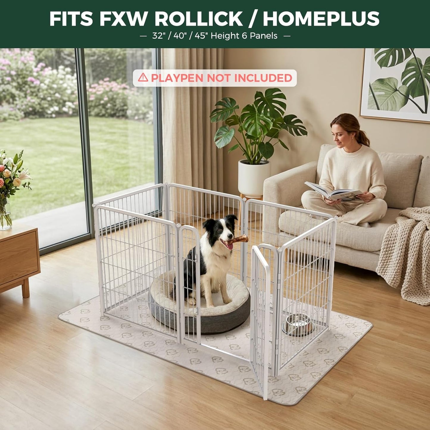 FXW Washable Pee Pads for Dogs, Puppy Pads with Super Absorbent, Specifically Designed for FXW Rollick/Homeplus 24inch 6 Panels Dog Playpen, 39" x 63" Rectangle, Khaki, 1 Pack