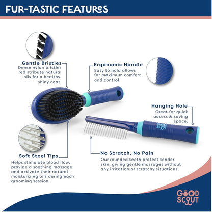 Good Scout 2-Piece Deshedding Tool Set with Self-Cleaning Slicker Brush & Dual-Head for Dogs & Cats, Gentle, Safe & Effective Grooming Tool for Short or Long Haired Animals
