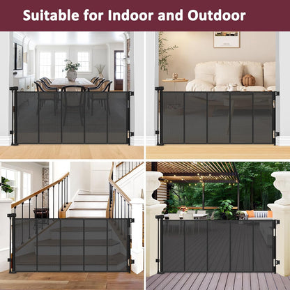 26 Inch Tall Step Over Retractable Dog Gate with Reinforced Bars 55" Wide Small Puppy Gates for The House Short Retractable Baby Gates for Doorway Mesh Dog Gate Indoor Doggie Gate Retractable Pet Gate
