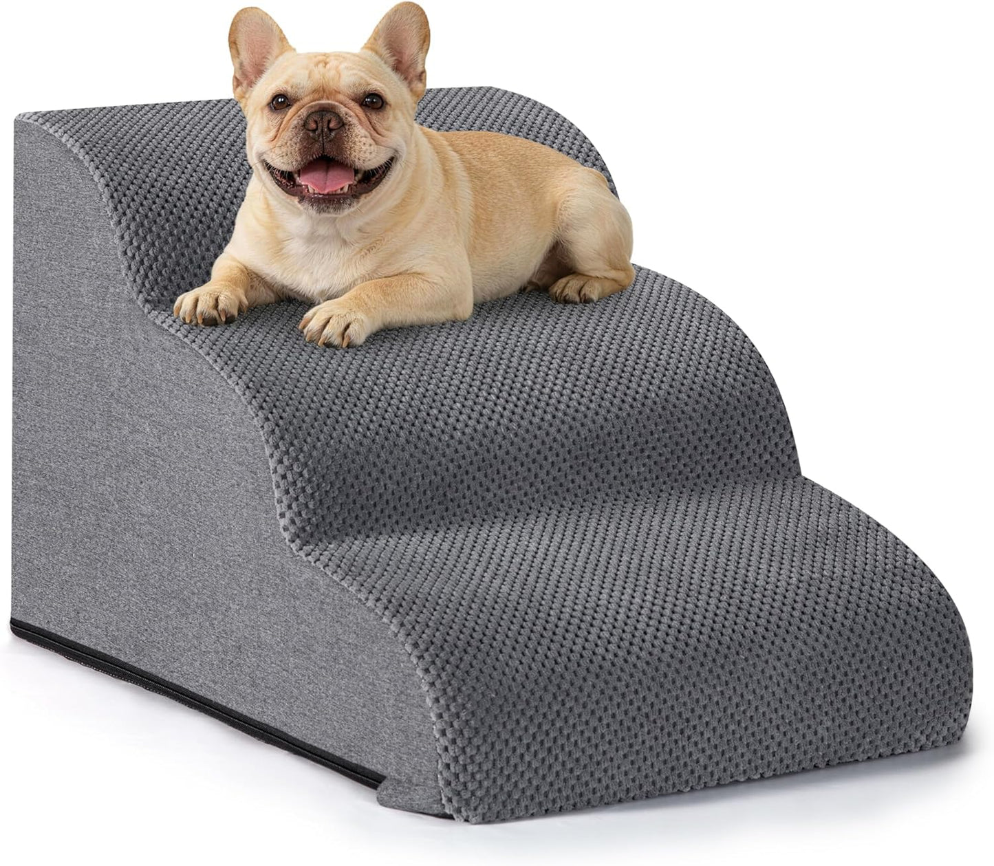 Aodisman Dog Ramp and Stairs for Small Dogs & Cats,3-Step Pet Stairs for Couch Sofa and Chair,Indoor Anti-Slip Dog Stairs for Old Cats and Puppy,Beige