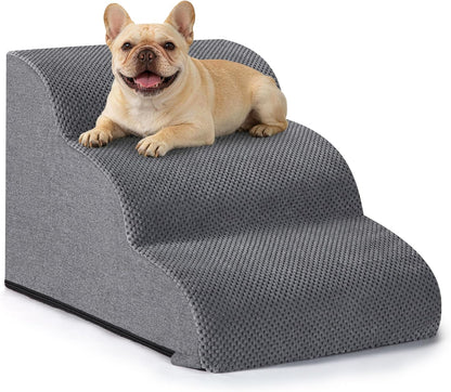 Aodisman Dog Ramp and Stairs for Small Dogs & Cats,3-Step Pet Stairs for Couch Sofa and Chair,Indoor Anti-Slip Dog Stairs for Old Cats and Puppy,Beige