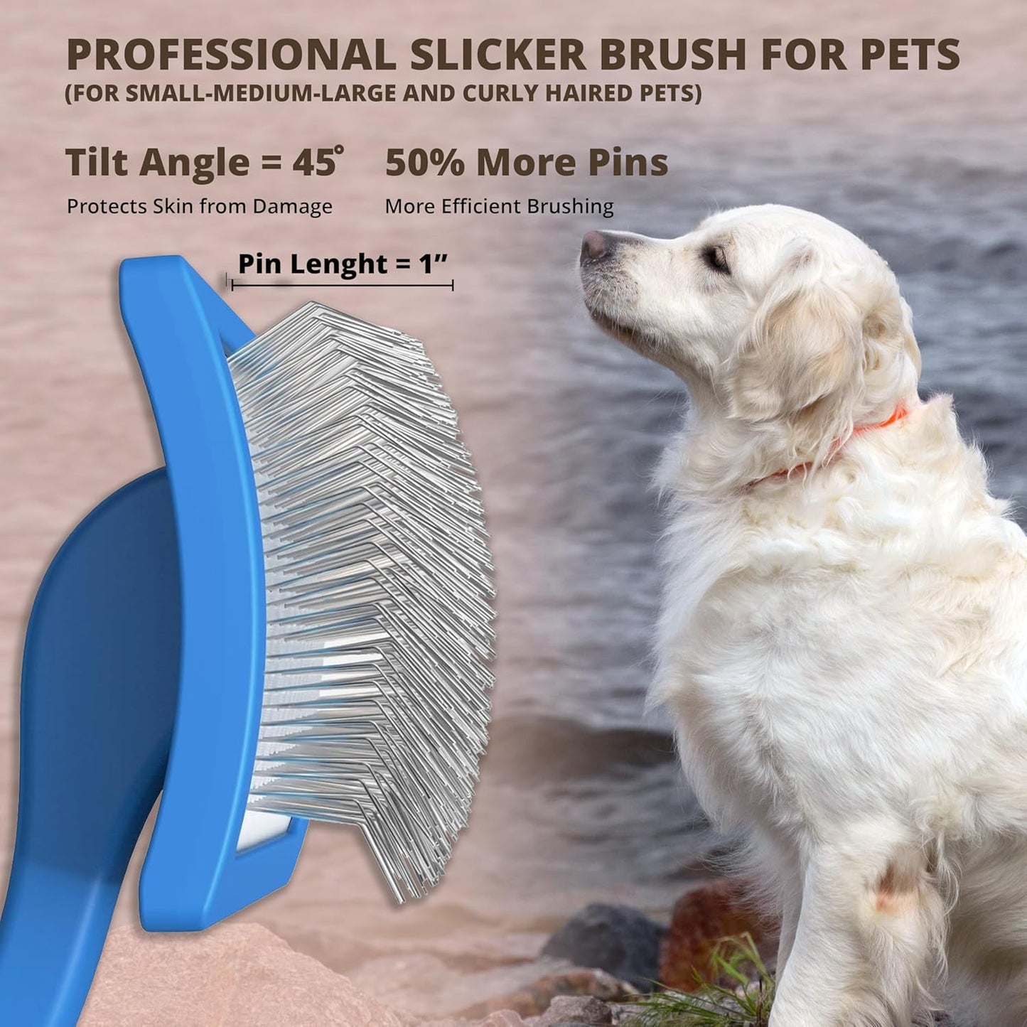 Slicker Brush for Dogs, Dog Brush for Shedding Massaging, Doodle Brush for Long Haired Dogs with Extra Long Pins to Effectively Remove Tangles, Knots and Mats (LARGE) (Blue, Large)