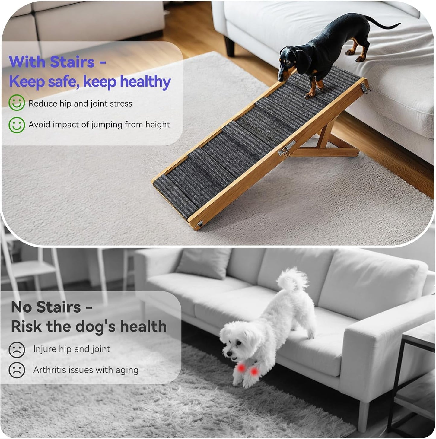 2026 Upgraded Dog Ramp for Couch, Foldable Small Dog Ramp for Sofa, 4 Adjustable Height from 13'' to 21", Portable Stable Pet Steps with Non-Slip Pad, Pet Ramps Use for Sofa Couch Stairs