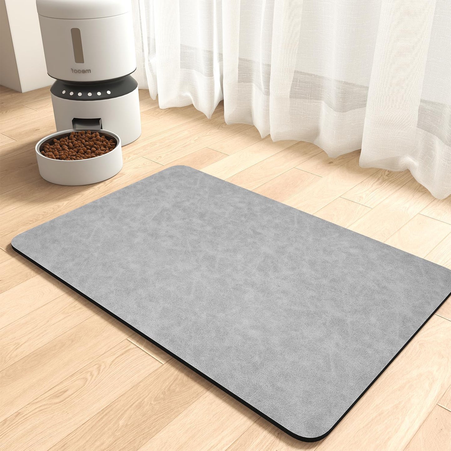 MontVoo Dog Food Mat-Pet Feeding Mat for Food and Water-No Stains Quick Dry Dispenser Cat Bowl Mat for Messy Drinkers(12"x19" Dark Grey)