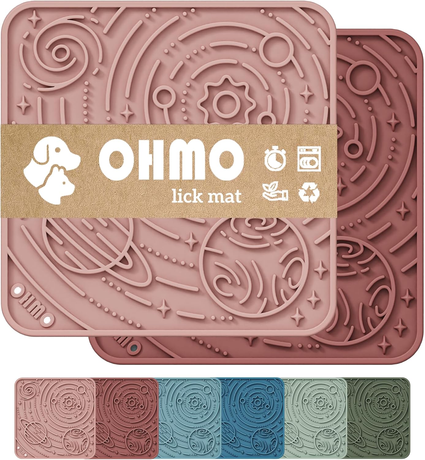 OHMO Lick Mat for Dogs and Cats(Small, Camo&Light Green, 2pcs) Enrichment Accessories Toy Space Star Easy Clean Pet Slow Feeder/Suction Cups, Licking Pad for Anxiety Relief and Boredom Reduction