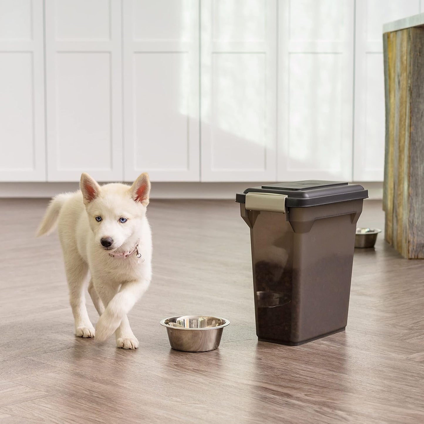 IRIS USA Dog Food Storage Container, Airtight Lid, 2-Cup Scoop, Up to 13 Pounds Pet Food Storage, Versatile Pet Food Bin, Treats, BPA Free, Gray/Dark Gray