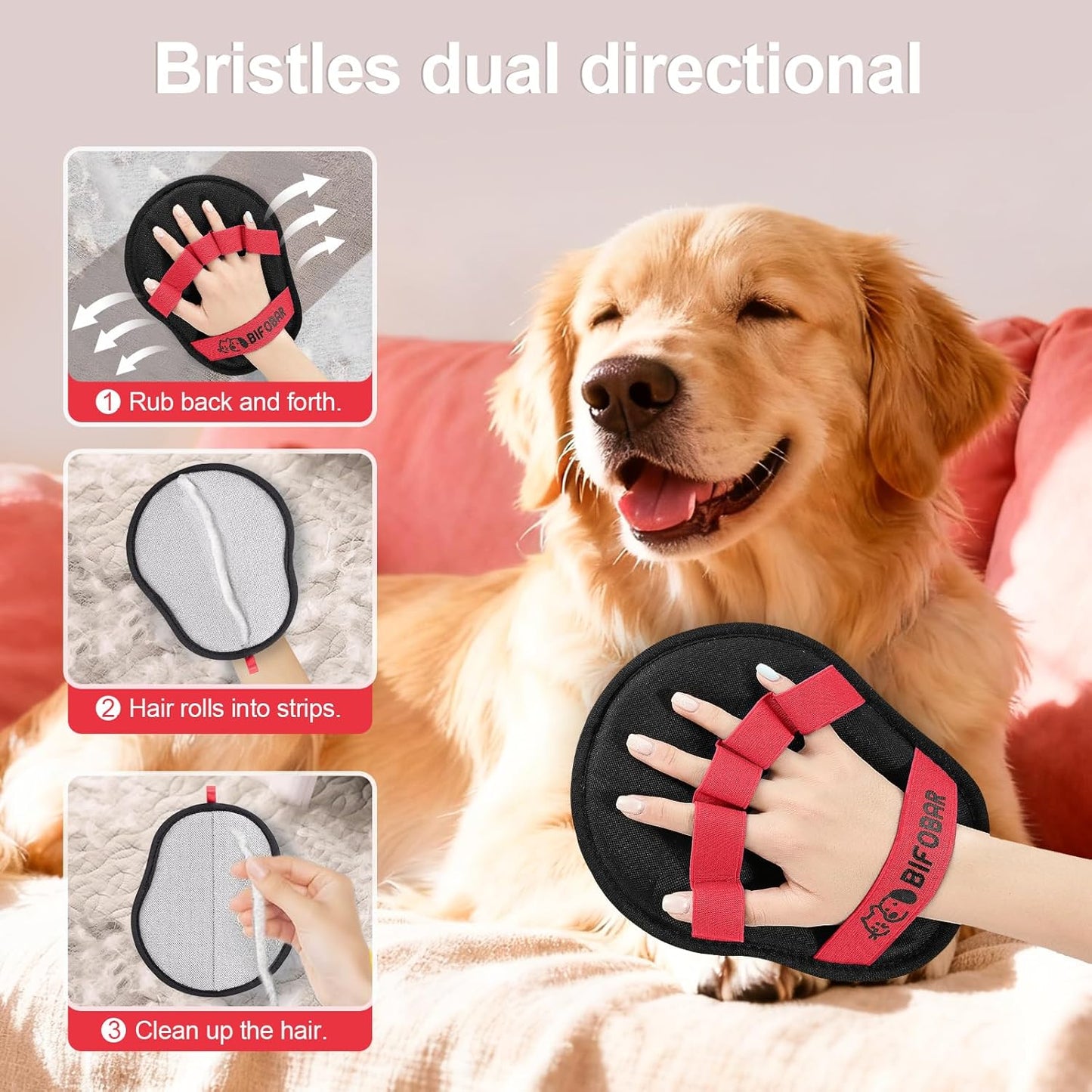 Pet Hair Removal Glove - Red Magic Brush Electrostatic Mitt for Dogs & Cats, Reusable Grooming Gloves - Dog Hair Remover Tool with 5-Finger Design