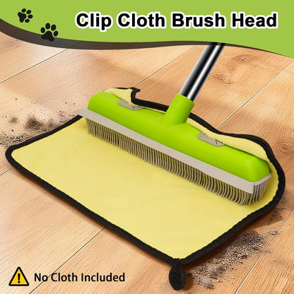 Pet Hair Removal Rubber Broom, Carpet rake with Squeegee for Cleaning Pet Hair, 52 inch Long Handle Rubber Broom,Dual-Sided for Fluff Carpet, Hardwood Floor, Tile,Green