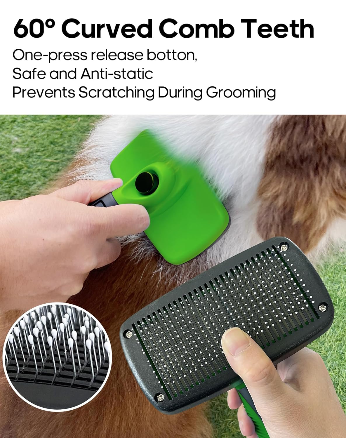 Self Cleaning Shedding Brush - Skin Friendly Grooming Tool for Dogs, Cats, and Puppies, Deshedding and Hair Removal for Long and Short Haired Pets (Green)
