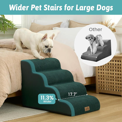 COZY KISS Dog Stairs for Small Dogs 15.7" H, Curved Dog Step for Puppy, Older Cat, Medium Pet Ramp for Sofa, Couch or Chair, Ladder with High Density Foam, 3 Step, 15.7x22.4x15.7 inch, Beige